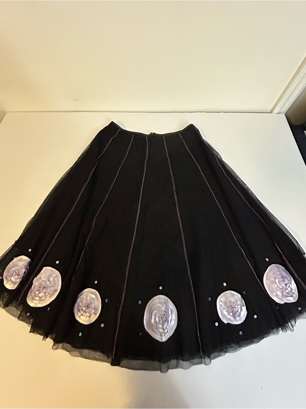 Zelie for She Black A-Line Tulle Skirt with Lavender Rosette Trim and sequins